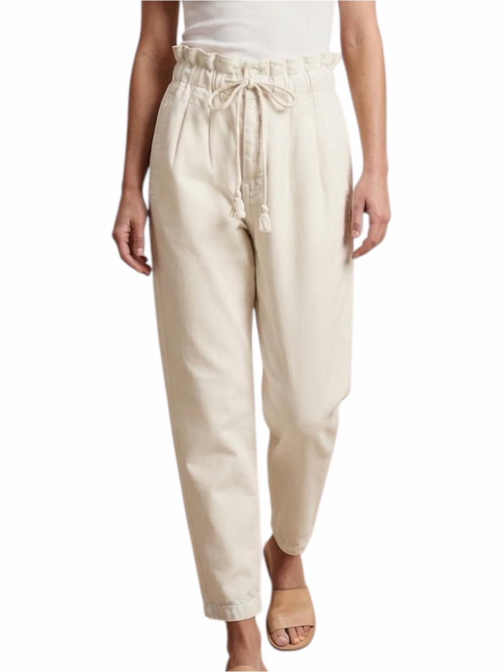 Free People Paperbag Pleated Trousers Cream/Ivory Size Small Petite
